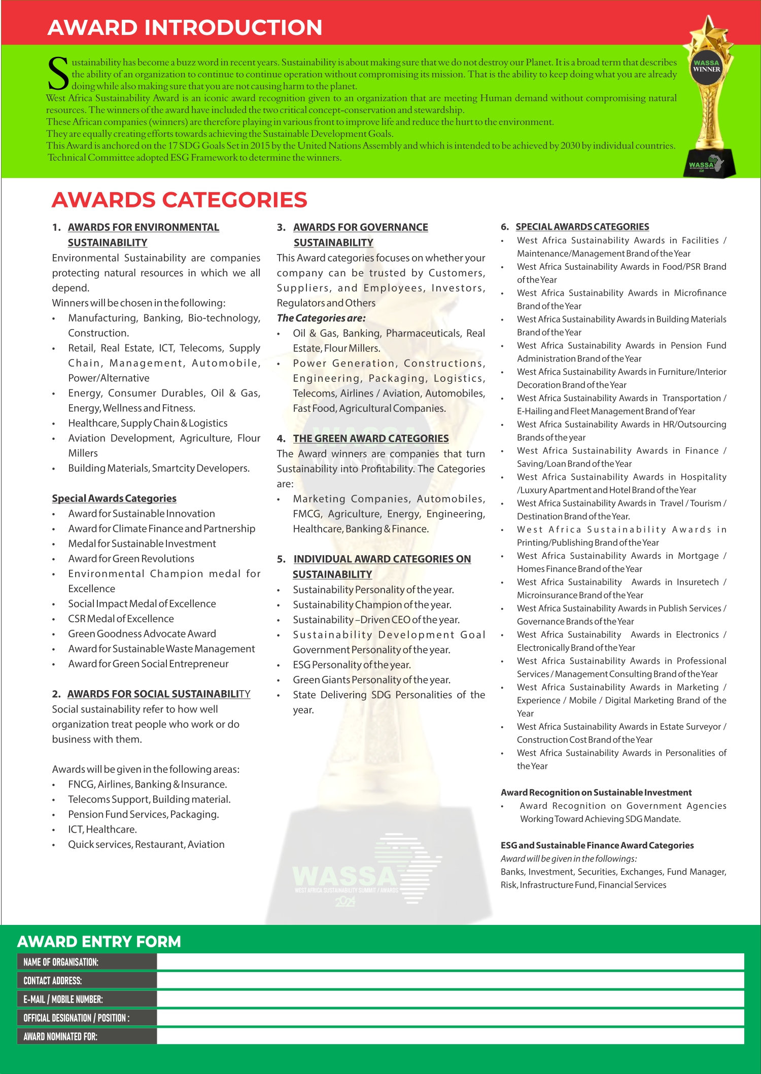 esg impact wassa 2024 awards categories